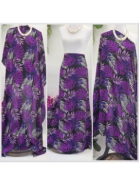 Purple Monstera Palm MAXI SARONG Kīkepa Pareo Beach Wrap Skirt